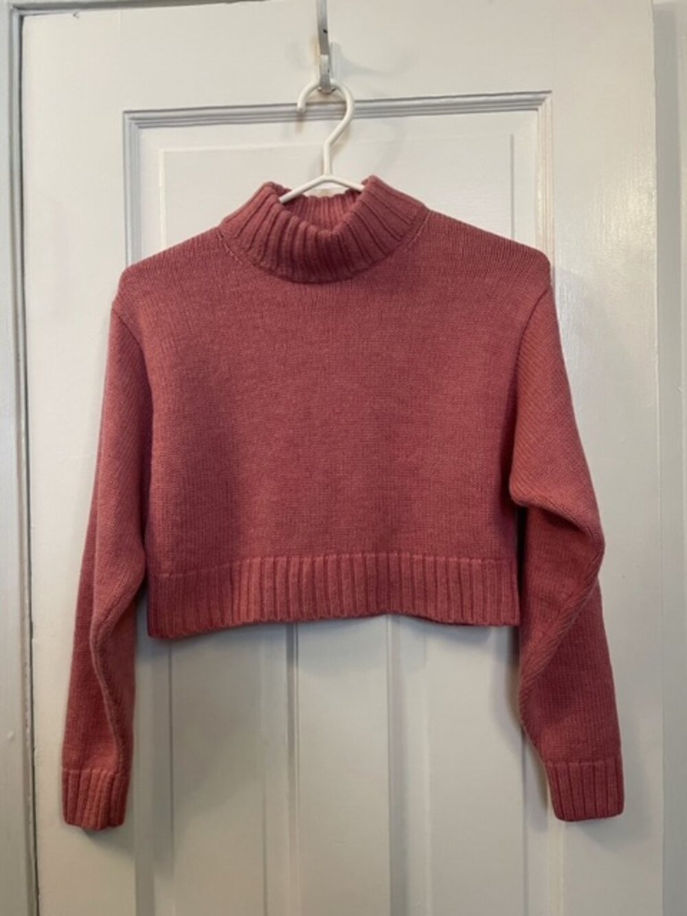 Aritzia Wilfred Free Harper Cropped Turtleneck Sweater 100% Merino Wool Pink XS